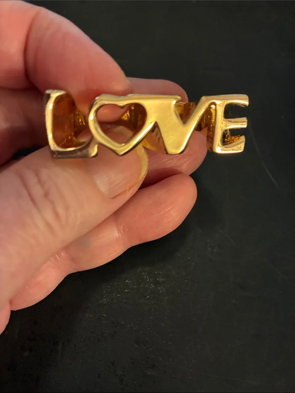 LOVE Gold Double-Finger Statement Ring  NWOT